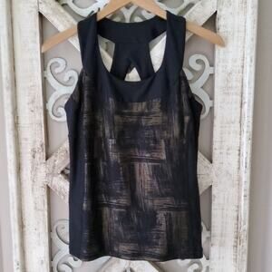 Xersion Women's Fitted Halter Tank Top in Black Gold Shimmer Size Medium